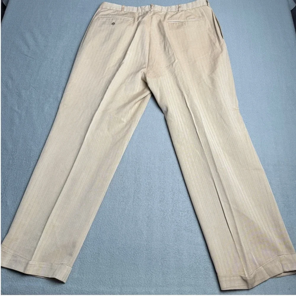 Polo Golf Ralph Lauren Mens 40x30 Tan Herringbone Silk Cotton Pleated Pants
